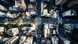 Aerial view of the city skyline. Real estate and corporate building business concept - panoramic bird's eye view of modern city skyline. AI generation
