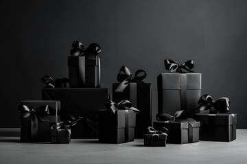 black gift boxes on a black background.