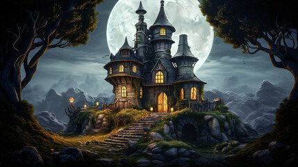 Wall Mural - Spooky fantasy halloween house