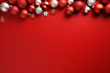 Red Background With Christmas Balls Frame
