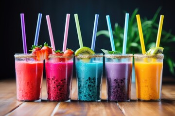 Wall Mural - assorted smoothie glasses with colorful straws