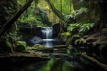 Wall Mural - serene forest waterfall with vibrant greenery