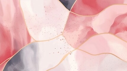 Poster - Generative AI : Abstract two colored pastel Charcoal Gray and Rose Quartz liquid marble background with gold stripes and glitter dust. pastel Charcoal Gray and Rose watercolor drawing effect. Vector i