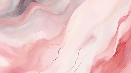 Poster - Generative AI : Abstract two colored pastel Charcoal Gray and Rose Quartz liquid marble background with gold stripes and glitter dust. pastel Charcoal Gray and Rose watercolor drawing effect. Vector i