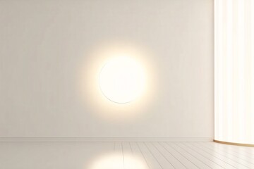 Fototapete - Generative AI : Beautiful light minimalistic background for a presentation Glow of builtin warm lighting on a white wall