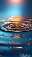 Aufkleber - Generative AI : Beautiful transparent round big drop of water on a bright striped blue feather closeup of a macro Amazing bright abstract natural background of blue and orange