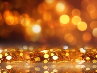 Leinwandbilder - Generative AI : Abstract golden and brown background with shiny brilliant water drops dew or rain on the glass with round bokeh