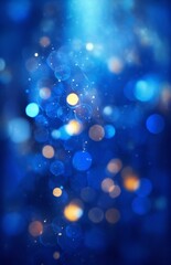 Fototapete - Generative AI : A drop of water dew sparkles in the sun Abstract bokeh lighting background Festive abstract blue background with bokeh defocused lights