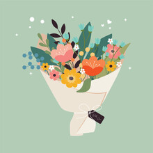 Flower Bouquet With Various Flowers Vector Template With Bouquet Of Flowers