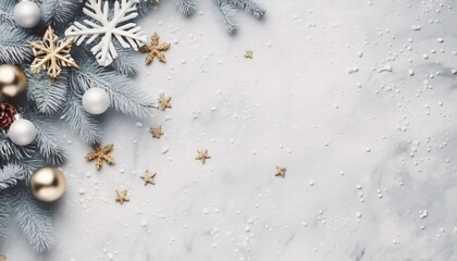 Poster - Generative AI : Beautiful silver background snow texture with snow flakes and yellow leaf