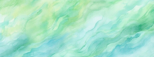 Aufkleber - Generative AI : Abstract watercolor brush strokes of blue and green in the form of a banner with square frame