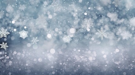 Poster - Generative AI : Beautiful Christmas silver background snow texture with snow flakes