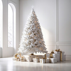 white christmas tree with gifts