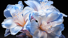 Closeup Of Blue Canna Lilies On Dark Background. AI Generated