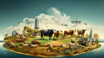 Wall Mural - World farming and agriculture day, illustration concept of sustainable development goals and ecology