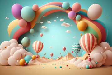 Wall Mural - 3D background with balloons and copy space