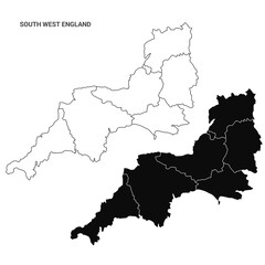 South West England Administrative Map Set - blank outline map