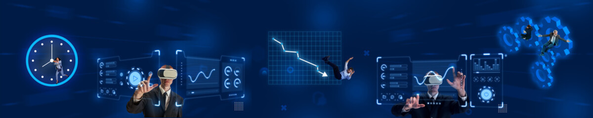 Wall Mural - modern technologies and internet. business people working with innovations, using digital screen and