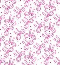 Cute Seamless Pattern With Beautiful Hand Drawn Pink Bows. Vector Doodle Illustration. Cloth Design, Wallpaper, Wrapping.