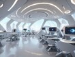 © Sasa - Futuristic classroom with a large screen and table with chairs and windows