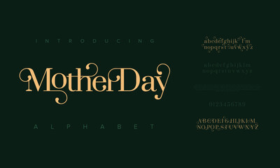 Mother day premium luxury elegant alphabet letters and numbers. Elegant wedding typography classic serif font decorative vintage retro. Creative vector illustration