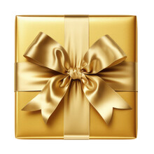 Gold Gift Box Isolated On Transparent Background Cutout