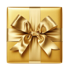 gold gift box isolated on transparent background cutout