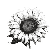 Wall Mural -  Sunflower engraved drawing vector illustration