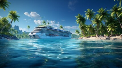 Sticker - cruise ship on paradise island