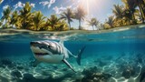 Fototapeta  - white shark swims underwater