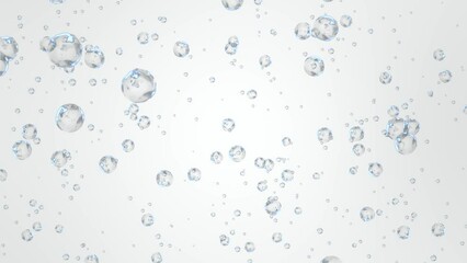 4k 3d air bubbles in water rising up to surface on background. bubbles floating under transparent wa