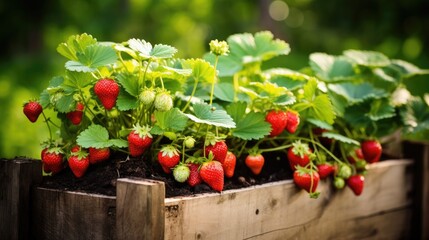 Wall Mural - Red strawberries agriculture harvesting. Generative AI