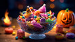 Bowl of colorful sweets, trick or treat halloween gifts