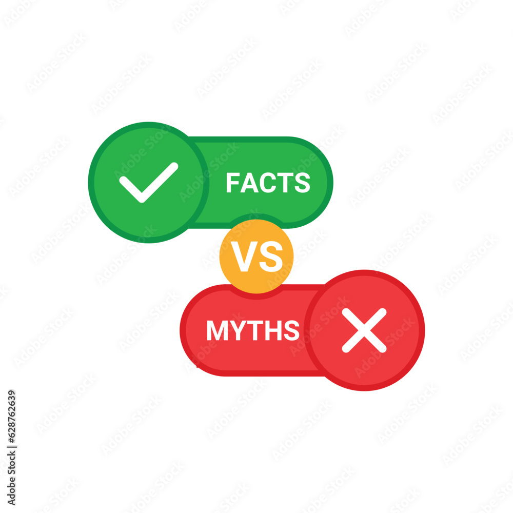 myths vs facts on red and green bubbles. flat cartoon style trend ...