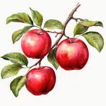 Watercolor Red Apple Set Isolated On White, AI Generated