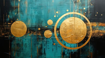 abstract background of hanging wall decor green gold circle ,Generative Ai