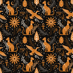 Ancient Egypt cat, duck, symbol. Vector illustration. Seamless pattern