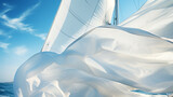 A close-up of billowing white sails against a clear blue sky, capturing the beauty of sailing Generative AI
