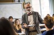 © Yuliia - Educational lesson lecture academic presentation school university college class classroom man male teacher teach explain task to students education math science language study business presentation