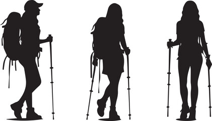 silhouettes of a trekking woman vector on isolated white background