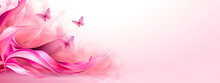 Pink Ribbon And Butterflies, Breast Cancer Awareness Month, Banner With Copy Space Made With Generative AI