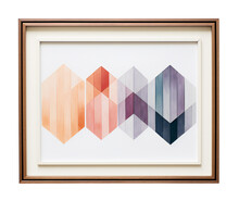 Geometric, Minimalistic, Wall Painting In A Wooden Frame With Passe-partout. Colorful, Watercolor Abstract With Rhombuses. Painting In A Frame. Isolated On A Transparent Background. KI. 