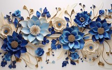 Blue And Gold Flowers On A Light Background, 3d Wallpaper