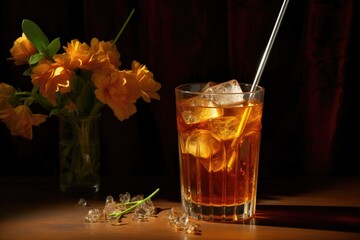 Wall Mural - glass of ice tea with reusable straw