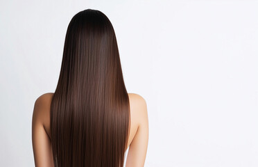 rearview shot of a young woman with long silky dark hair