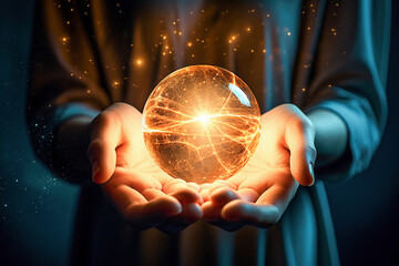 Wall Mural - womans hands holding ball of light