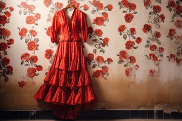 Wall Mural - traditional flamenco dress hanging on a wall