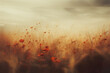 Abstract landscape with poppy meadow in earthy tones. 