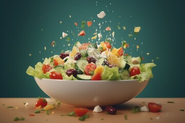 Sticker - Flying greek salad bowl. Generate Ai