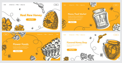 Honey food, web banner set, vector illustration